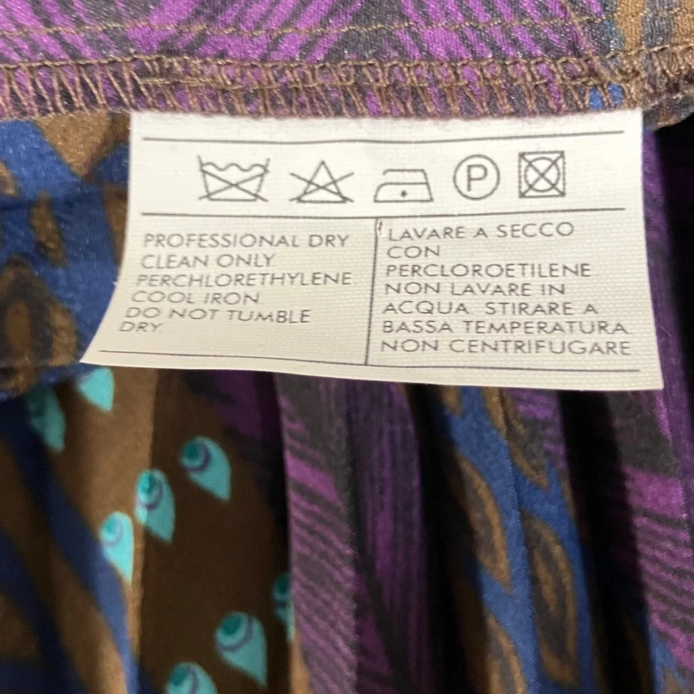 Salvatore Ferragamo Blue and Brown and Purple A-Line Skirt Size 12. 100% Silk. - Picture 7 of 10